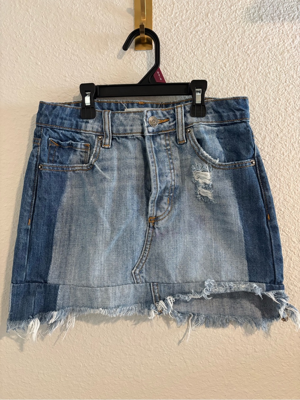 Light Blue Distressed Denim Mini Skirt
